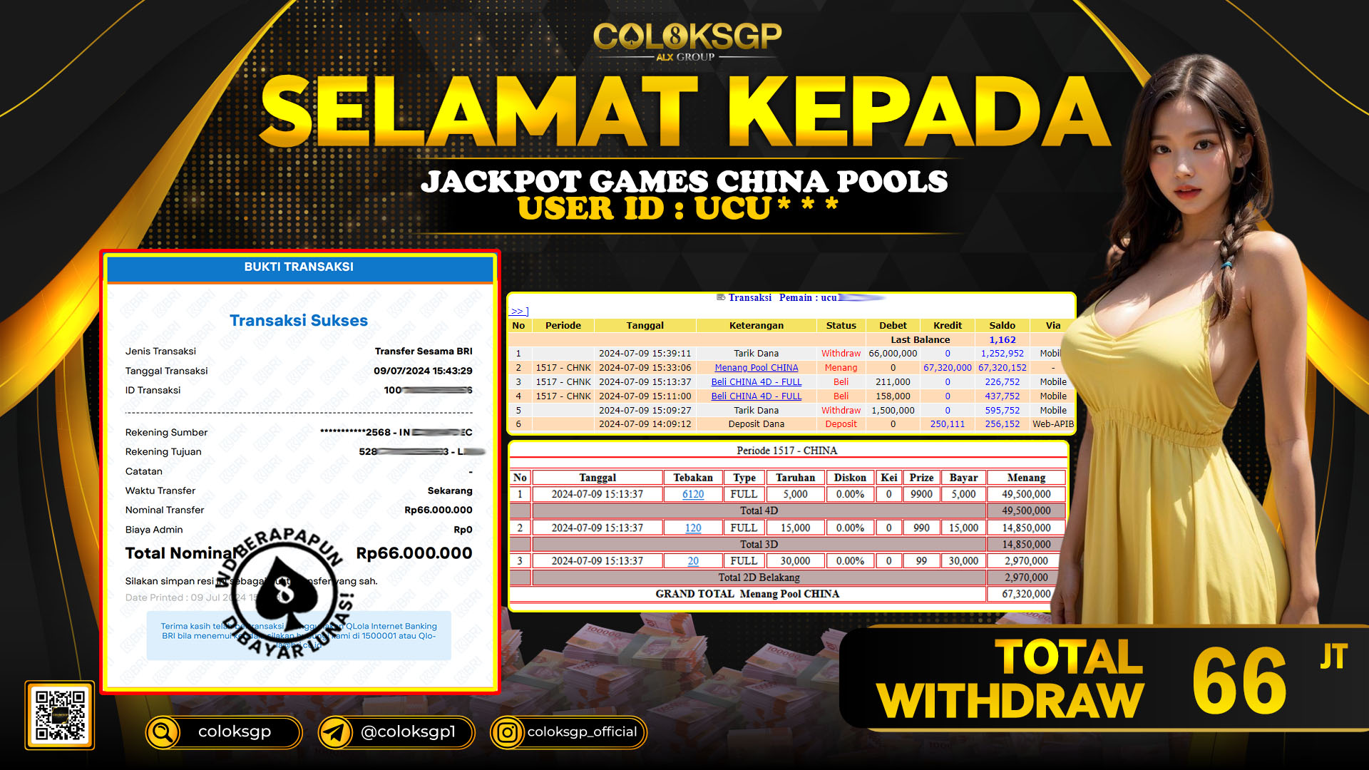COLOKSGP JACKPOT CHINA POOLS  RP 64.000.000 LUNAS