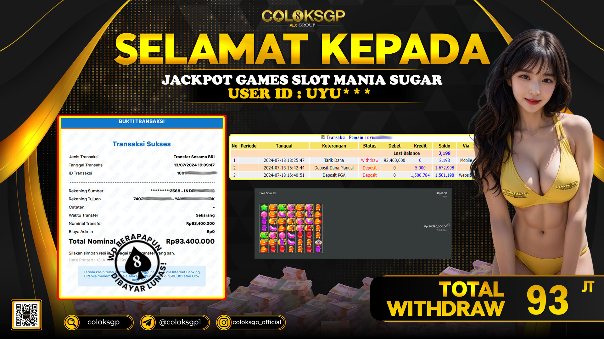 COLOKSGP JACKPOT SLOT GAMES RP 93.000.000 LUNAS
