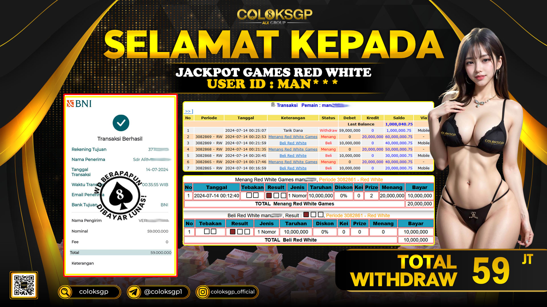 COLOKSGP JACKPOT RED WHITE RP 59.000.000 LUNAS