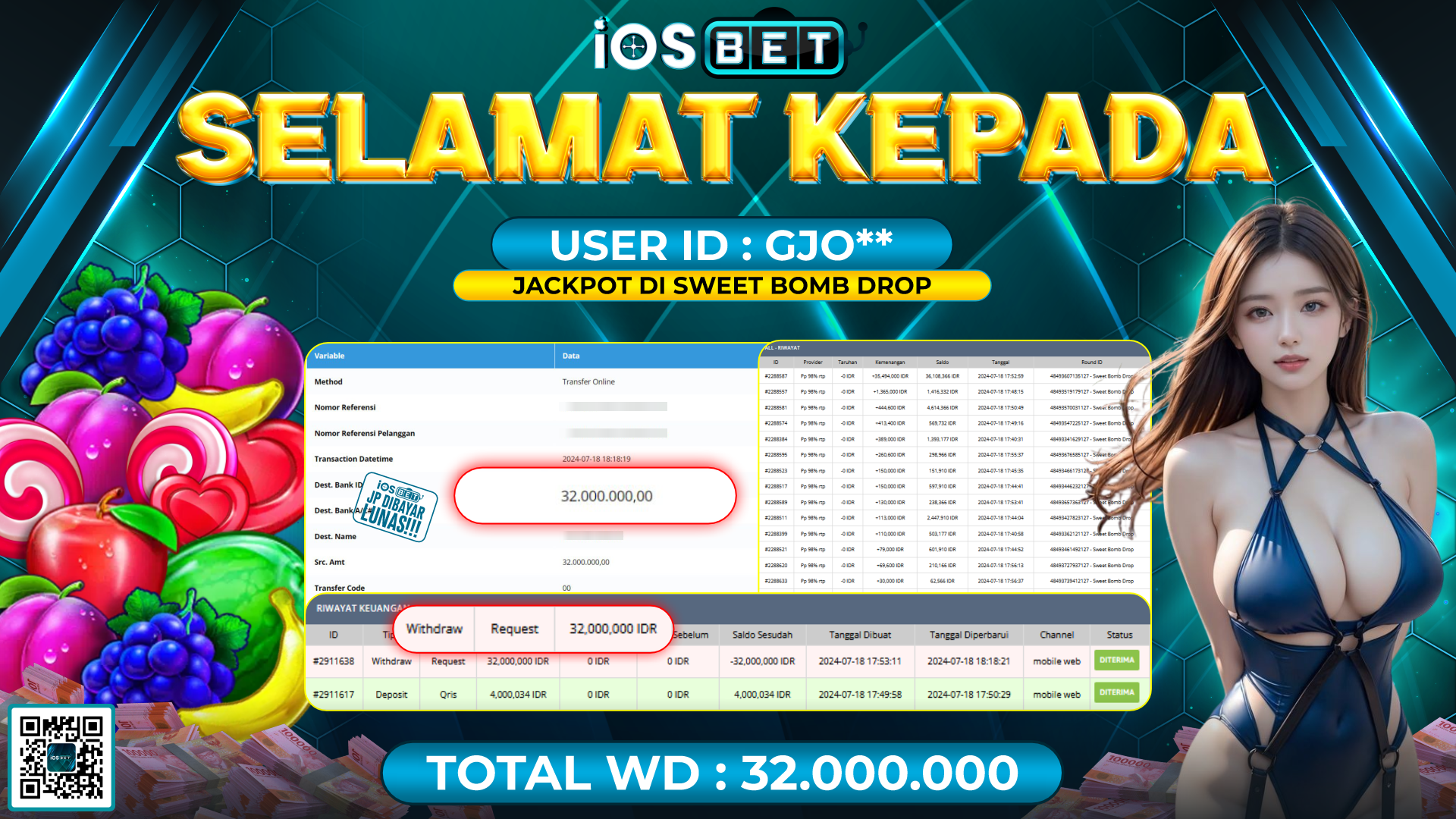 Bukti Pembayaran LUNAS SLOT GAME GACOR Rp.32.000.000,-