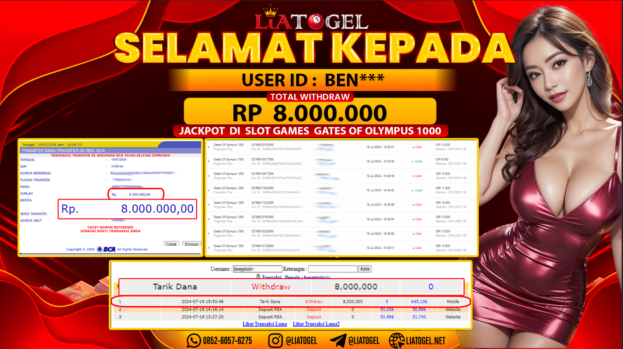 LIATOGEL - JACKPOT SLOT GATES OF OLYMPUS 1000 GAMES RP 8.000.000,- LUNAS