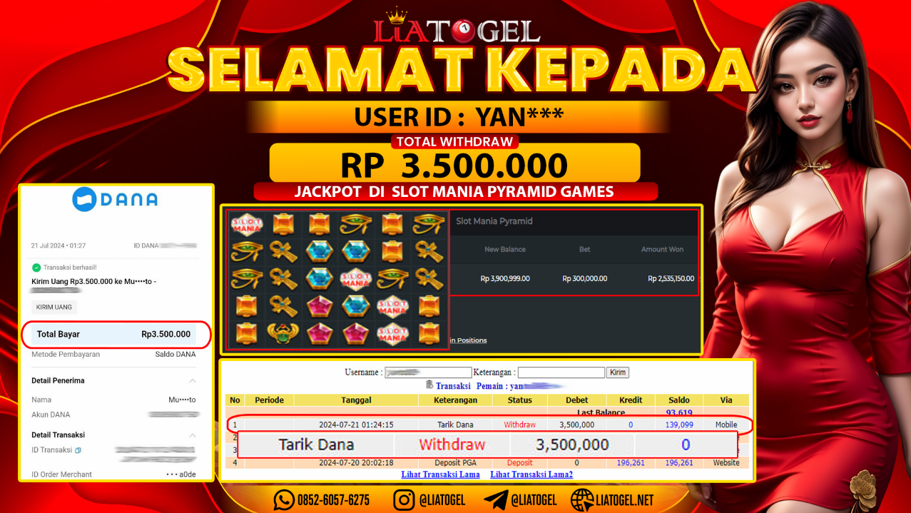 LIATOGEL - JACKPOT SLOT MANIA PYRAMID GAMES RP 3.500.000,- LUNAS