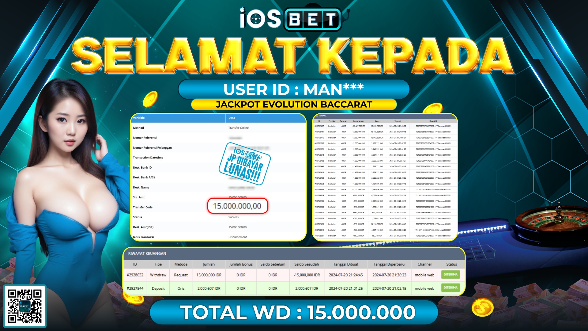 Bukti Pembayaran LUNAS LIVE GAME GACOR Rp.15.000.000,-