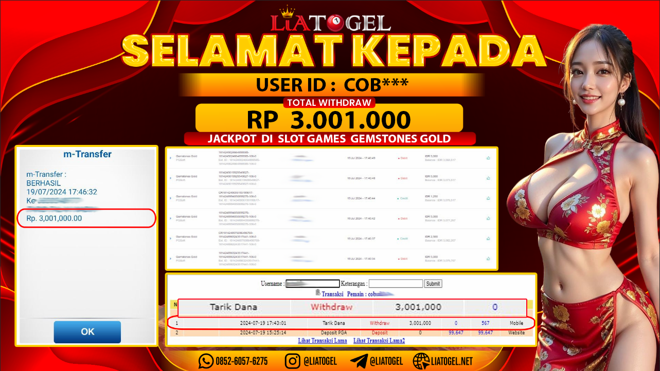 LIATOGEL - JACKPOT SLOT GAMES GEMSTONES GOLD RP 3.001.000,- LUNAS