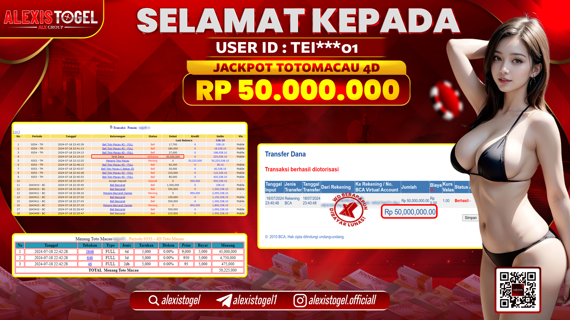 ALEXISTOGEL JACKPOT TOTOMACAU POOLS RP. 50.000.000 LUNAS