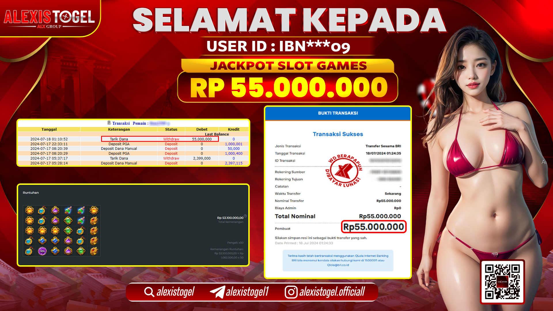 ALEXISTOGEL JACKPOT SLOT GAMES RP. 55.000.000 LUNAS