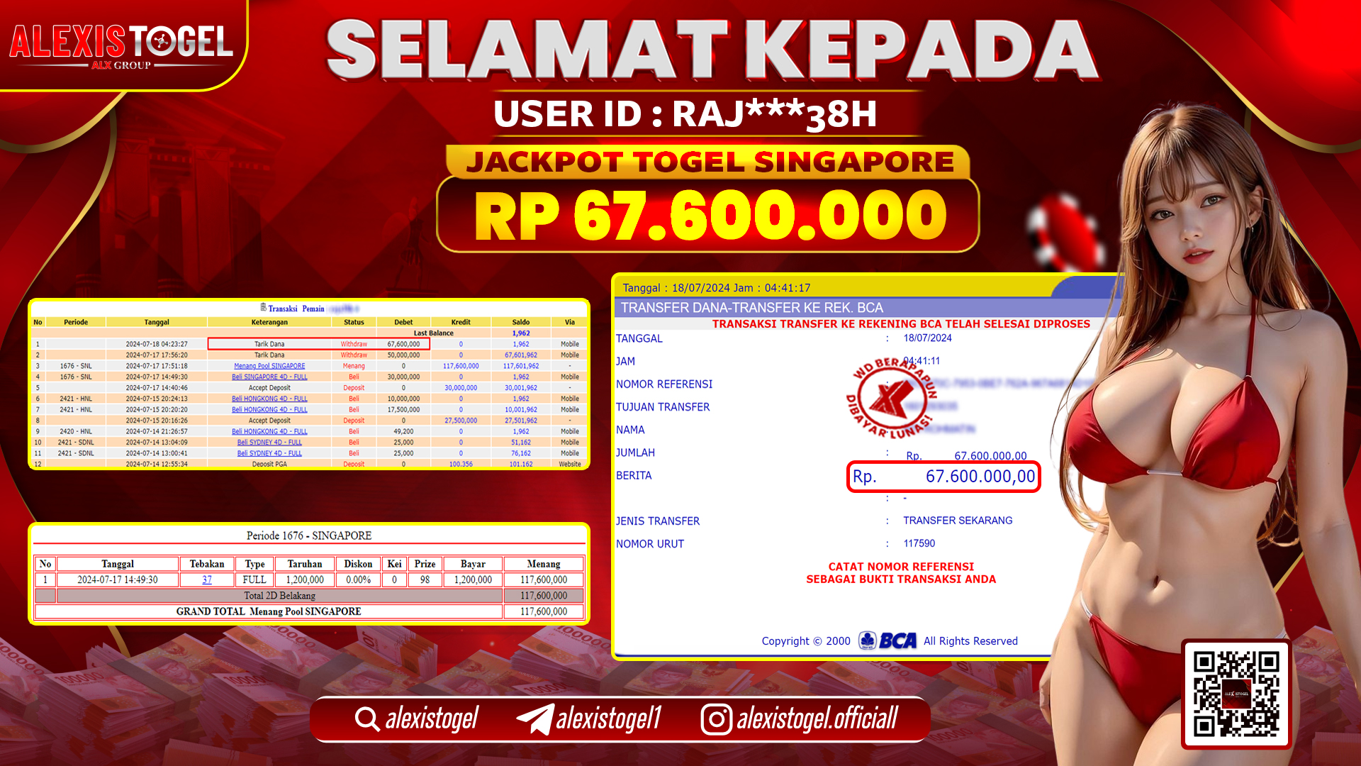 ALEXISTOGEL JACKPOT SINGAPORE POOLS RP. 67.600.000 LUNAS