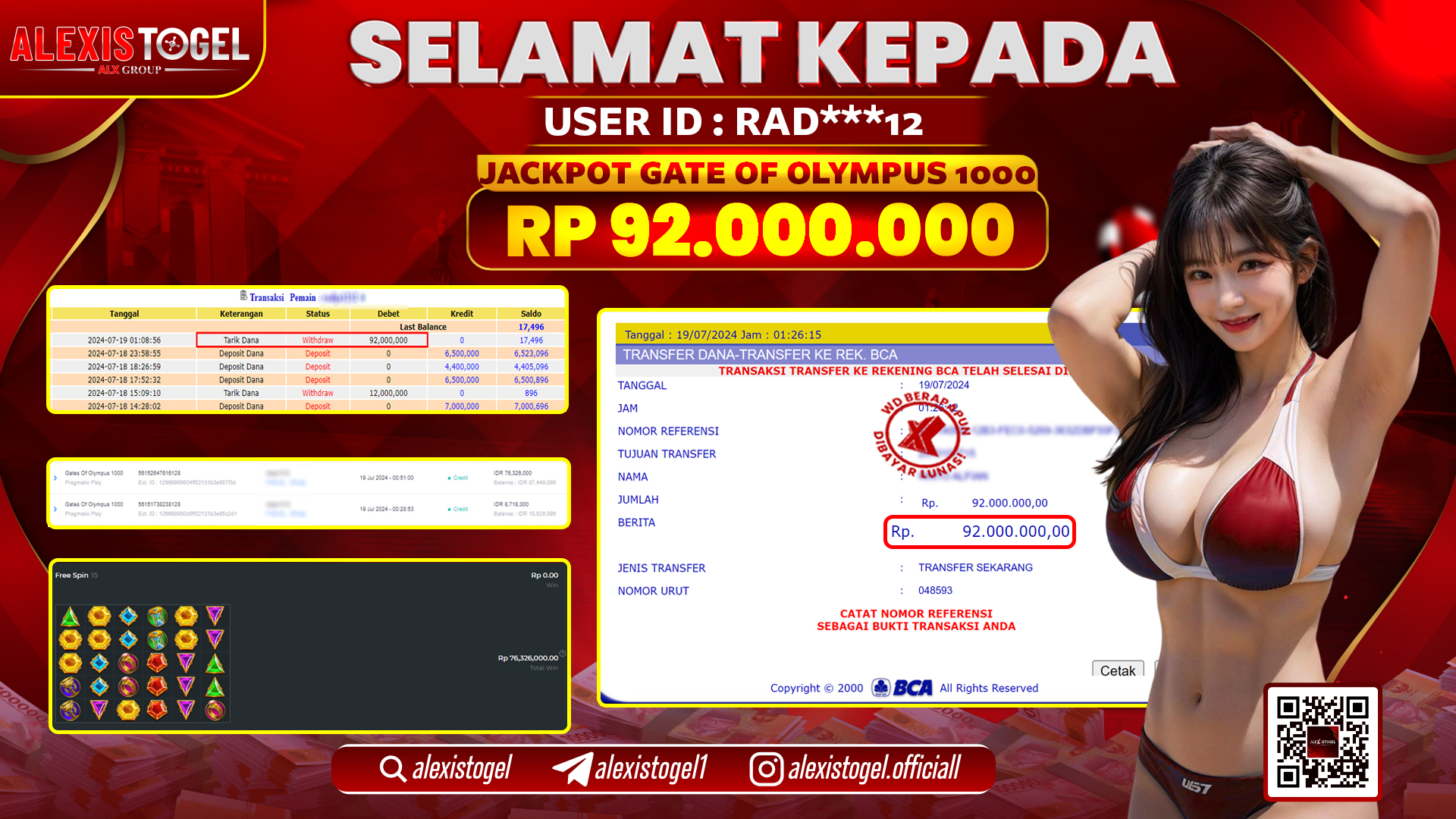 ALEXISTOGEL JACKPOT SLOT GAMES RP. 92.000.000 LUNAS
