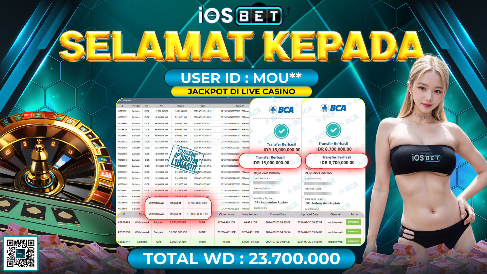 Bukti Pembayaran LUNAS LIVE GAME GACOR Rp.23.700.000,-