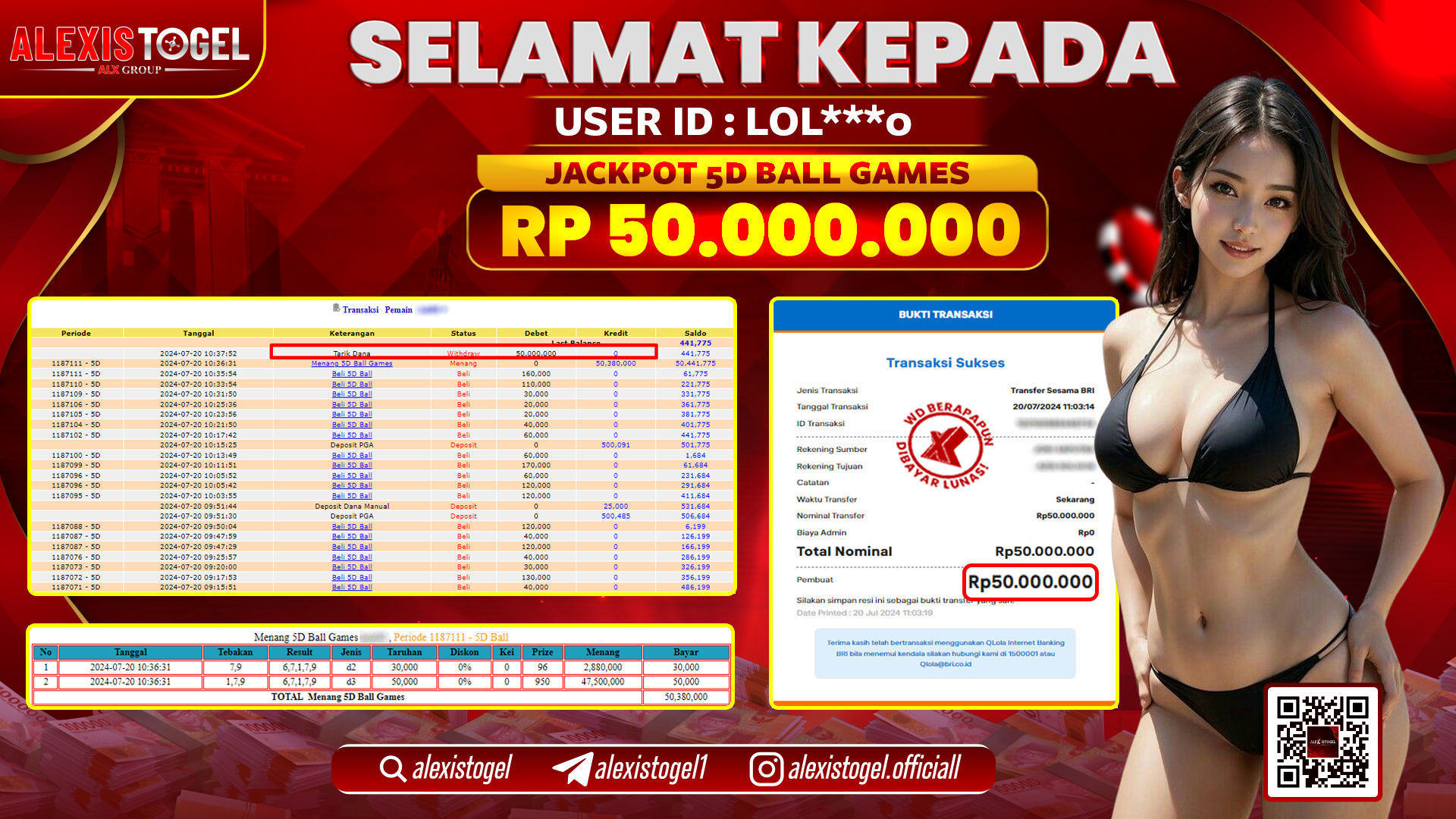 ALEXISTOGEL JACKPOT CASINO RP. 50.000.000 LUNAS