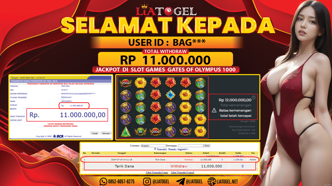 LIATOGEL - JACKPOT SLOT GATES OF OLYMPUS 1000 GAMES RP 11.000.000,- LUNAS
