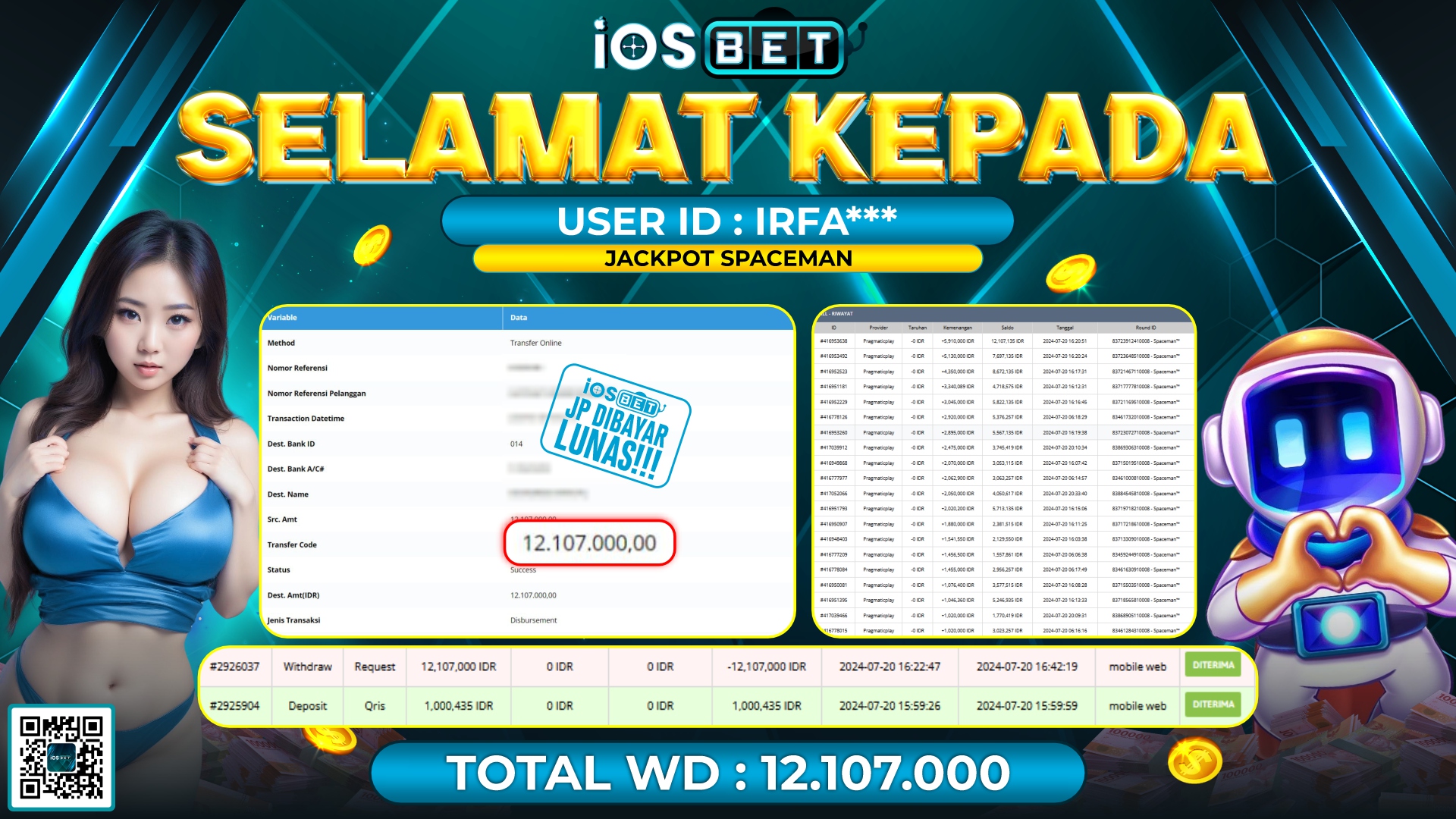 Bukti Pembayaran LUNAS SLOT GAME GACOR Rp.12.107.000