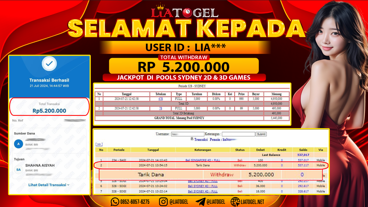 LIATOGEL - JACKPOT POOLS SYDNEY 2D & 3D GAMES RP 5.200.000,- LUNAS