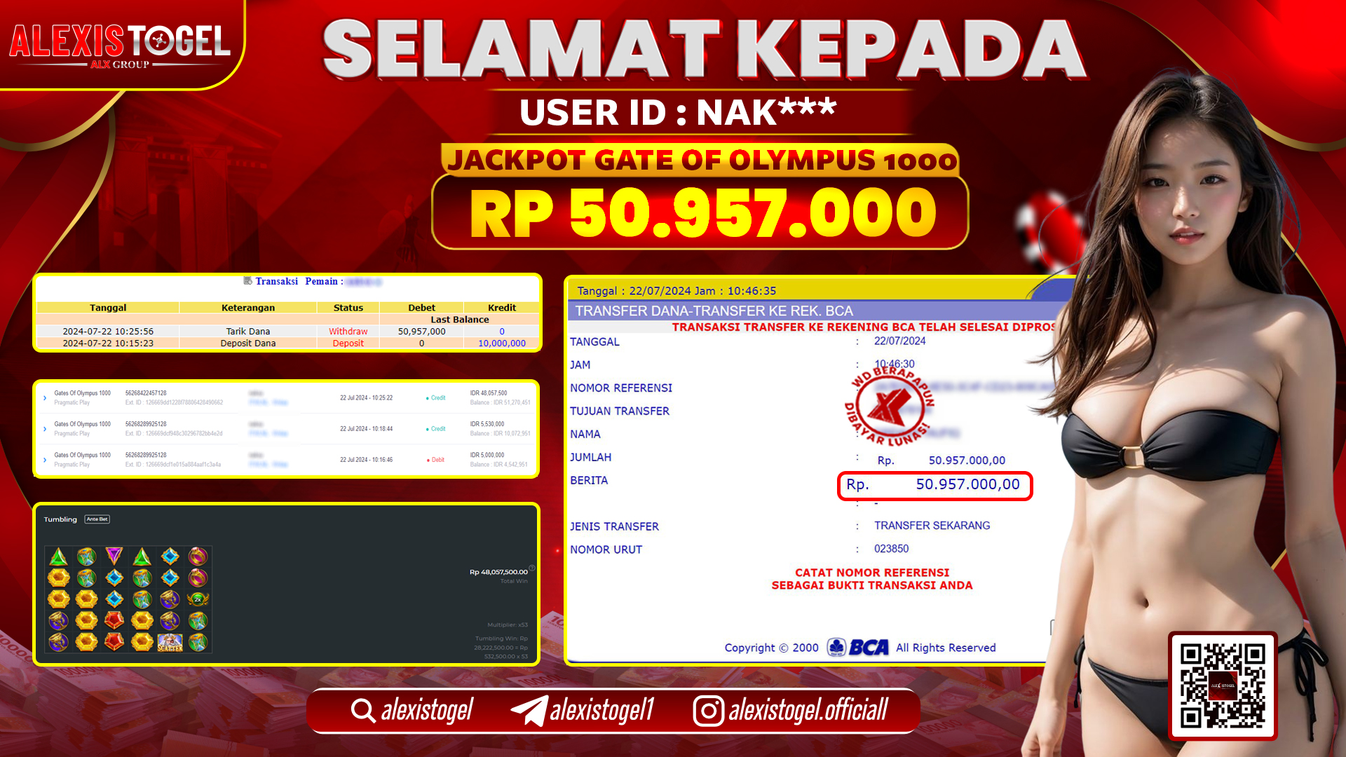 ALEXISTOGEL JACKPOT SLOT GAMES RP. 50.957.000 LUNAS