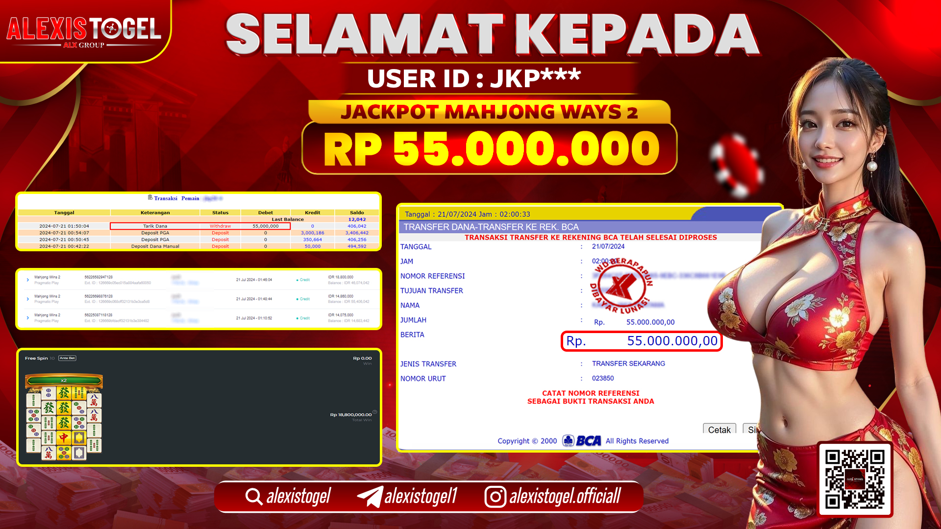 ALEXISTOGEL JACKPOT SLOT GAMES RP. 55.000.000 LUNAS