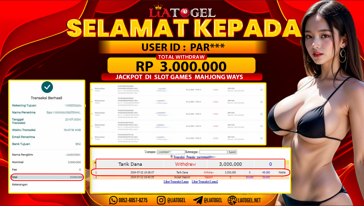 LIATOGEL - JACKPOT SLOT GAMES MAHJONG WAYS RP 3.000.000,- LUNAS