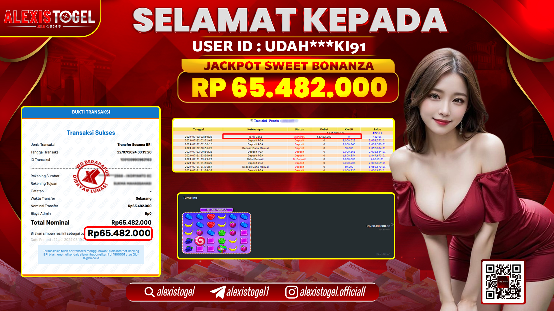 ALEXISTOGEL JACKPOT SLOT GAMES RP. 65.482.000 LUNAS