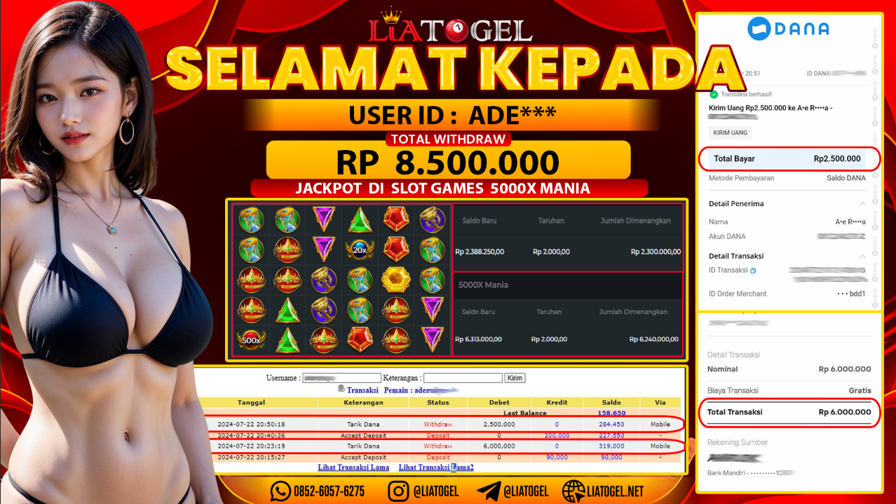 LIATOGEL - JACKPOT SLOT GAMES 5000X MANIA RP 8.500.000,- LUNAS