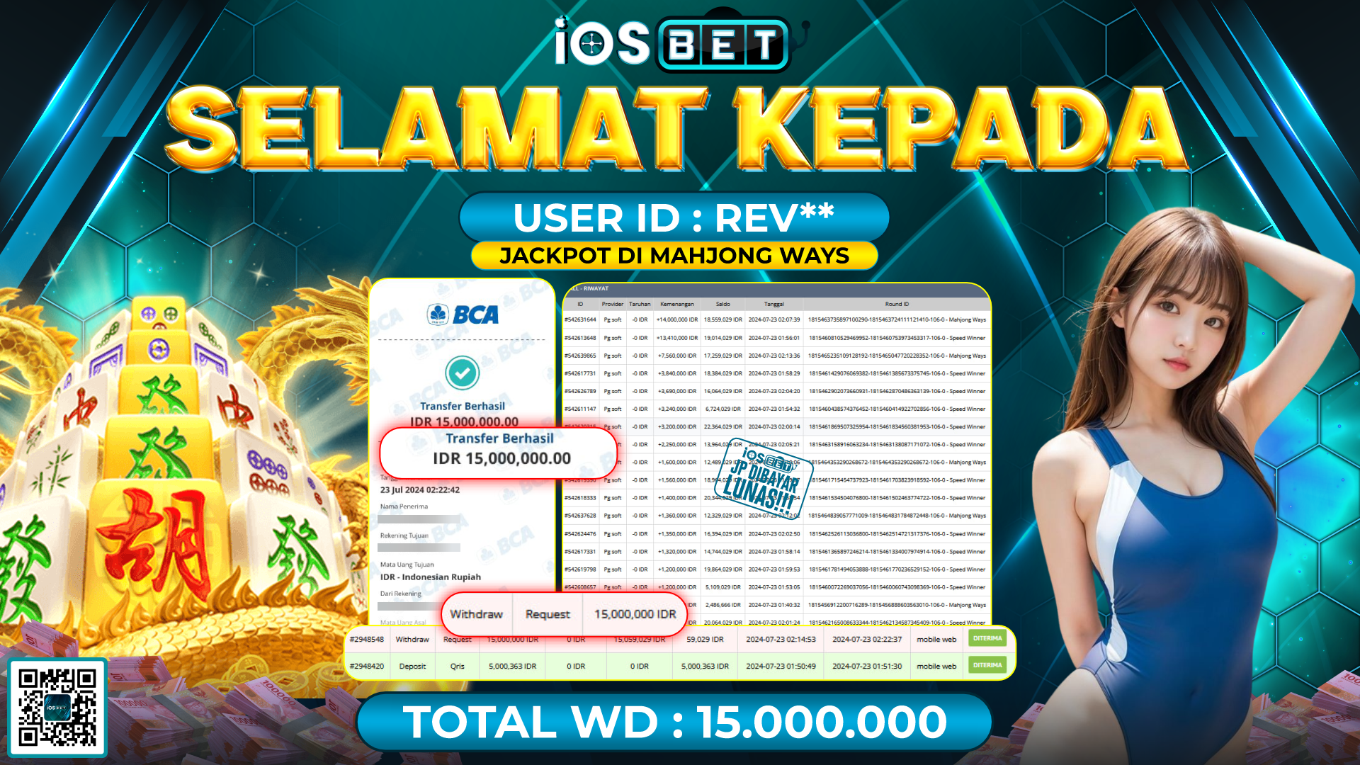 Bukti Pembayaran LUNAS SLOT GAME GACOR Rp.15.000.000,-