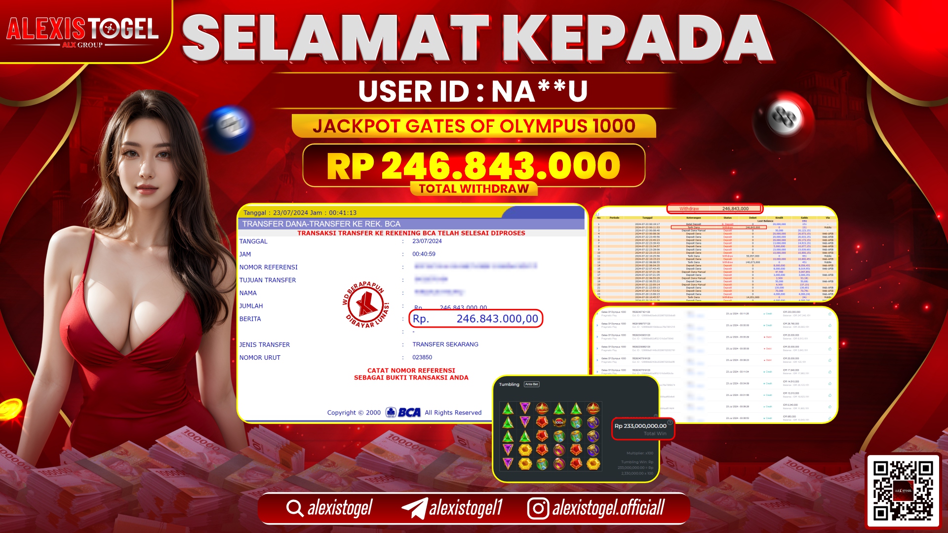 ALEXISTOGEL JACKPOT SLOT GAMES RP. 246.843.000 LUNAS