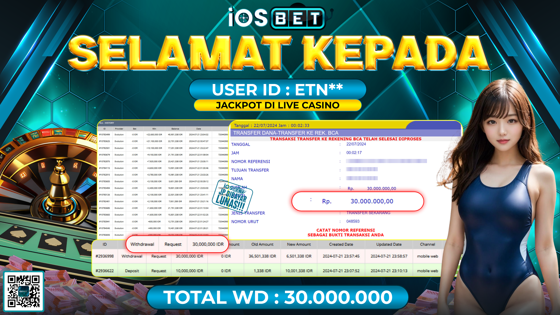 Bukti Pembayaran LUNAS LIVE GAME GACOR Rp.30.000.000,-