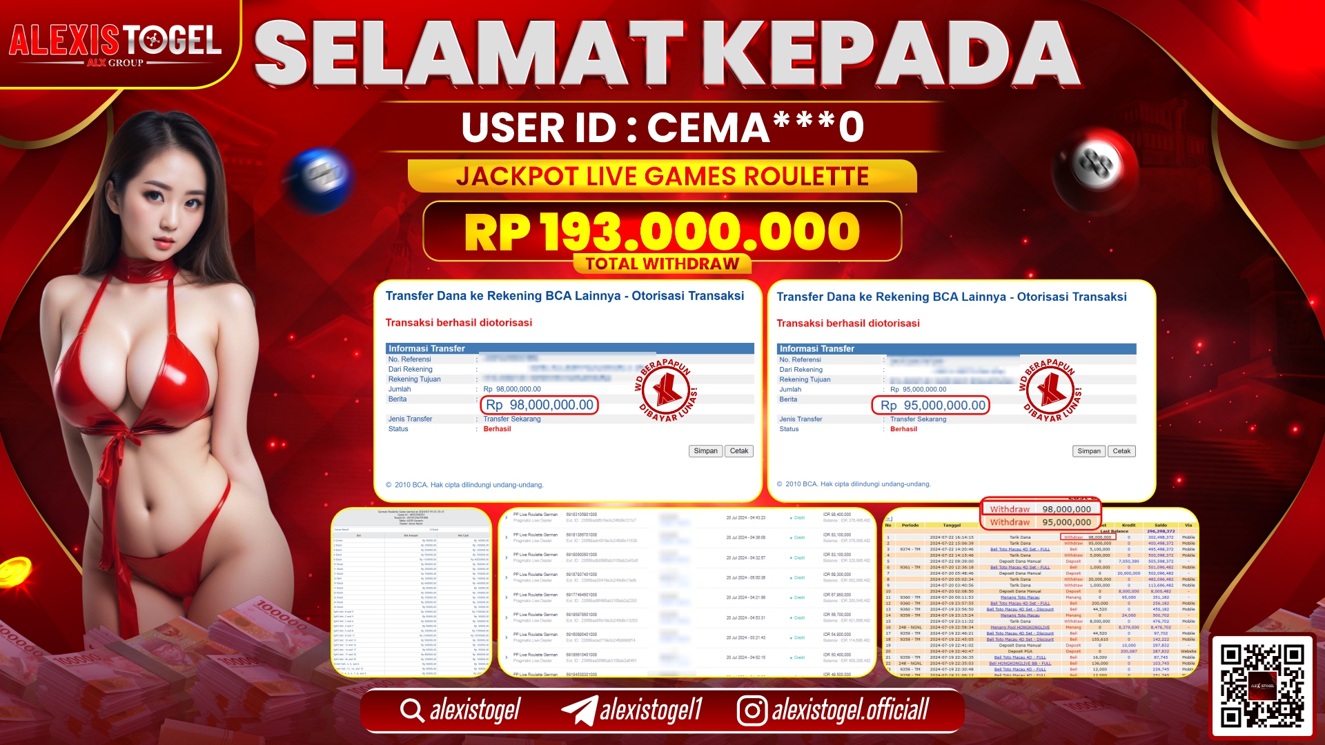 ALEXISTOGEL JACKPOT CASINO RP. 193.000.000 LUNAS