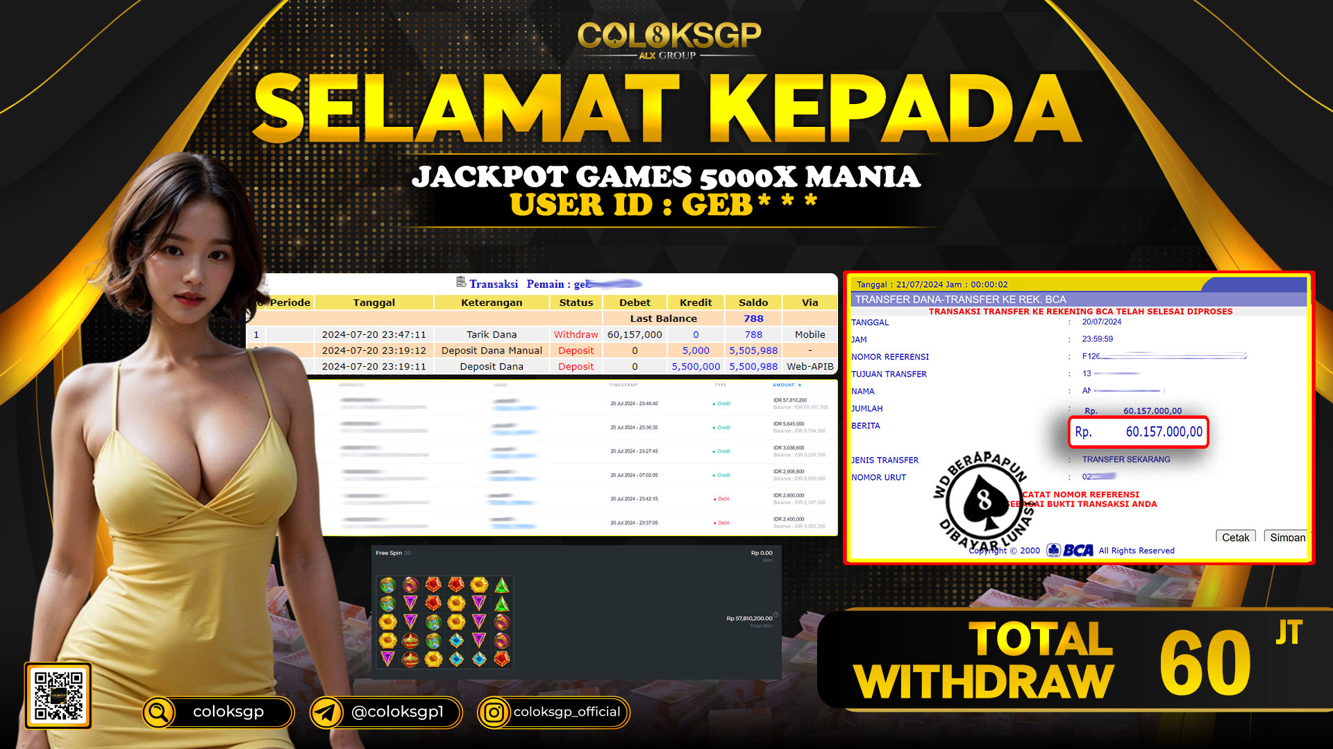 COLOKSGP JACKPOT SLOT GAMES RP 60.000.000 LUNAS