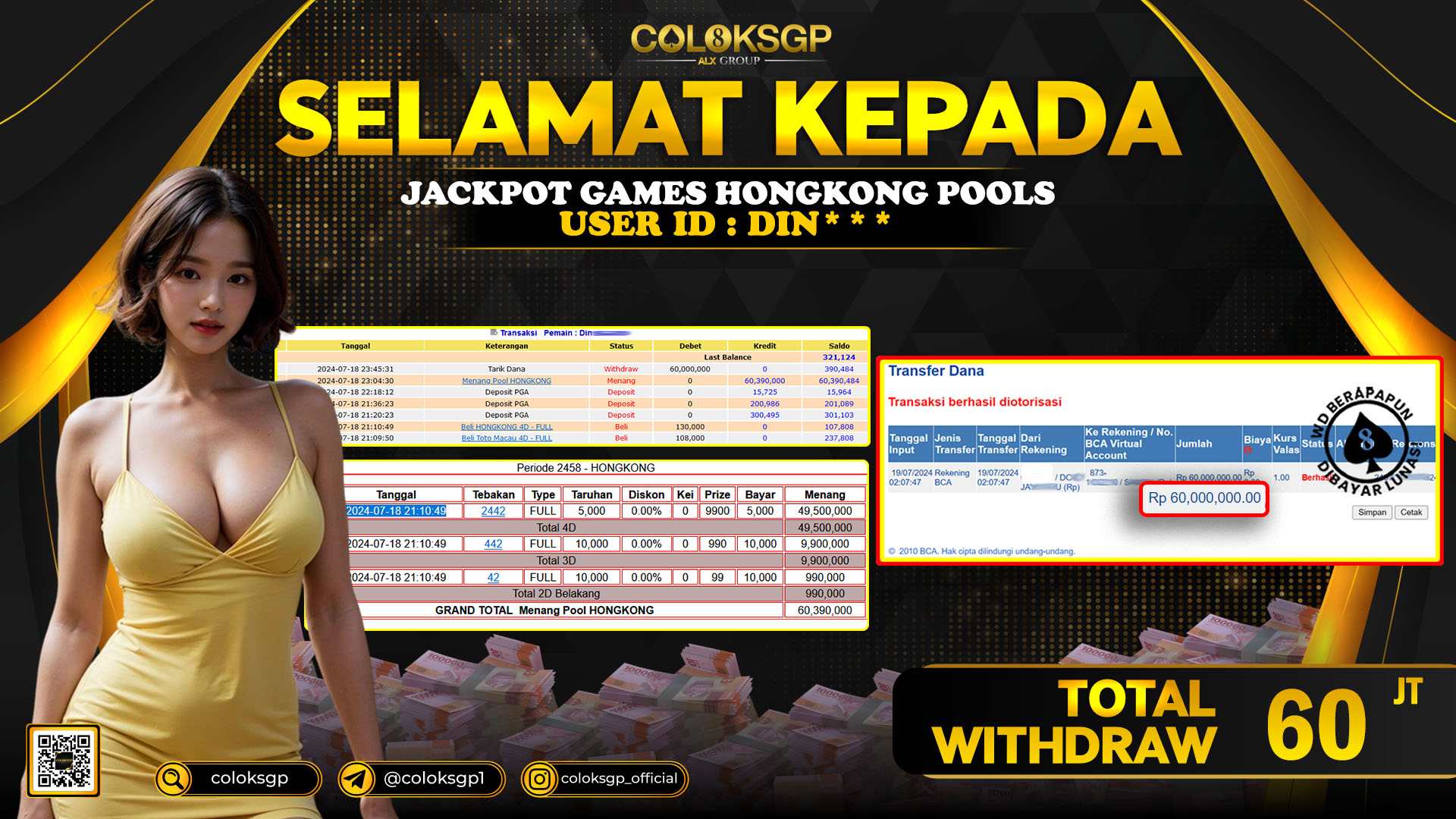 COLOKSGP JACKPOT HONGKONG POOLS RP 60.000.000 LUNAS