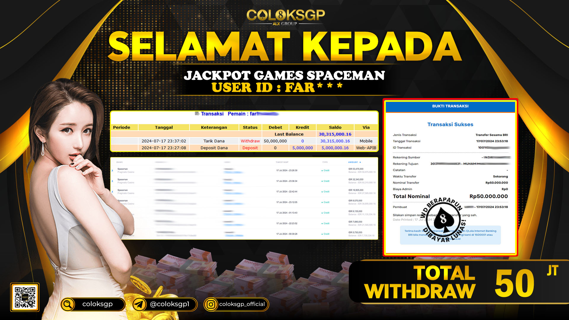 COLOKSGP JACKPOT SLOT GAMES RP 50.000.000 LUNAS