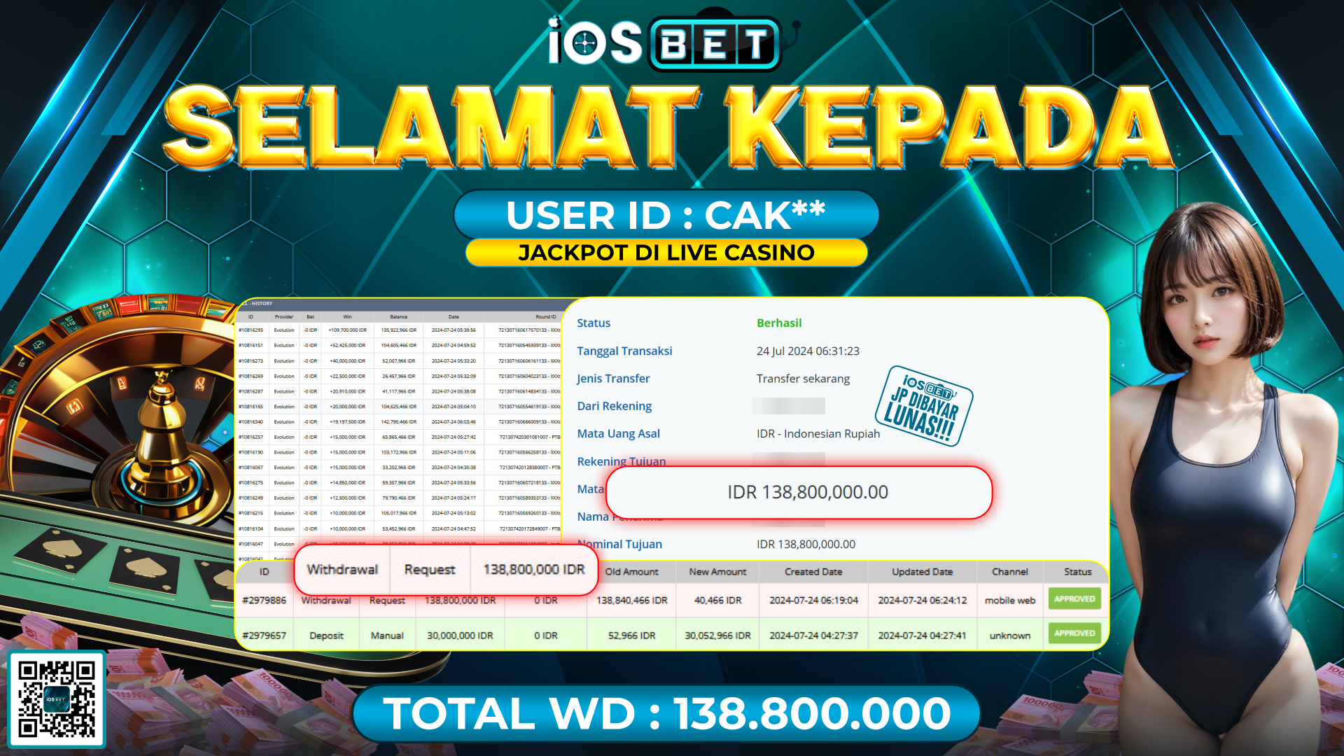 Bukti Pembayaran LUNAS LIVE GAME GACOR Rp.138.800.000,-