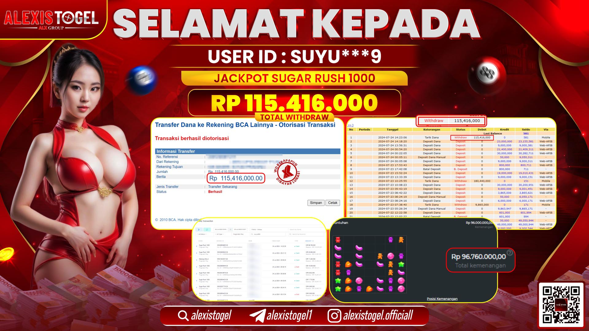 ALEXISTOGEL JACKPOT SLOT GAMES RP. 115.416.000 LUNAS