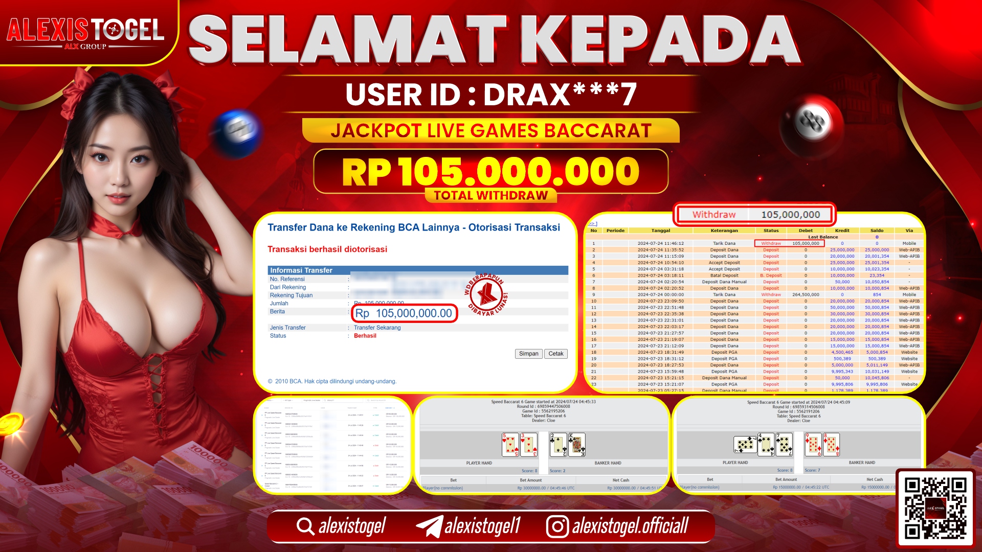 ALEXISTOGEL JACKPOT CASINO RP. 105.000.000 LUNAS