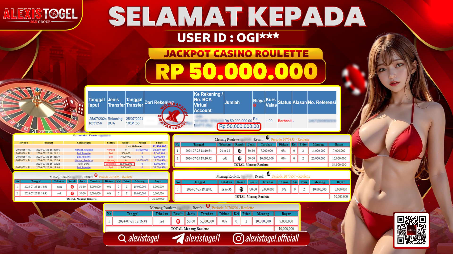 ALEXISTOGEL JACKPOT CASINO RP. 50.000.000 LUNAS