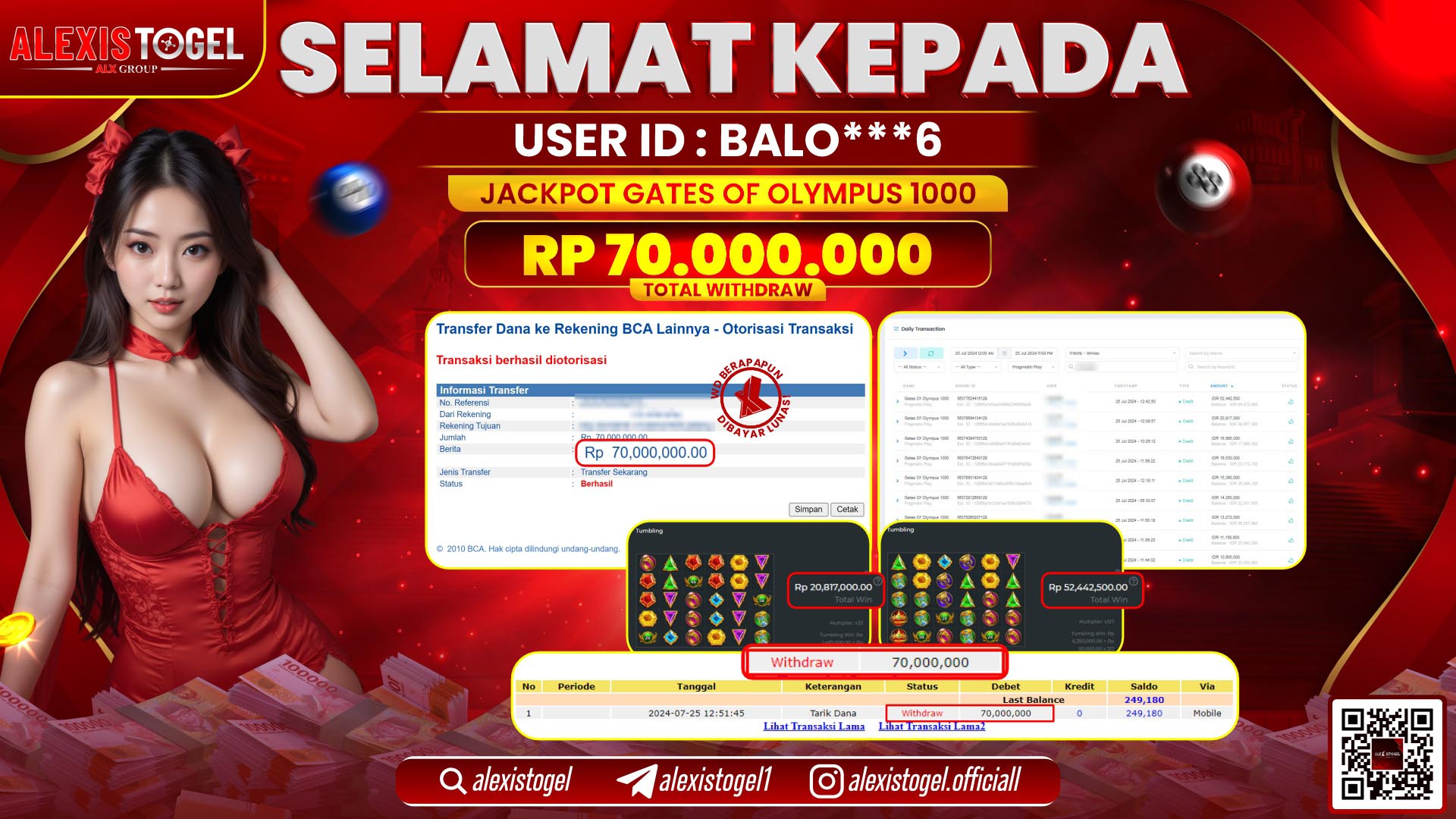 ALEXISTOGEL JACKPOT SLOT GAMES RP. 70.000.000 LUNAS