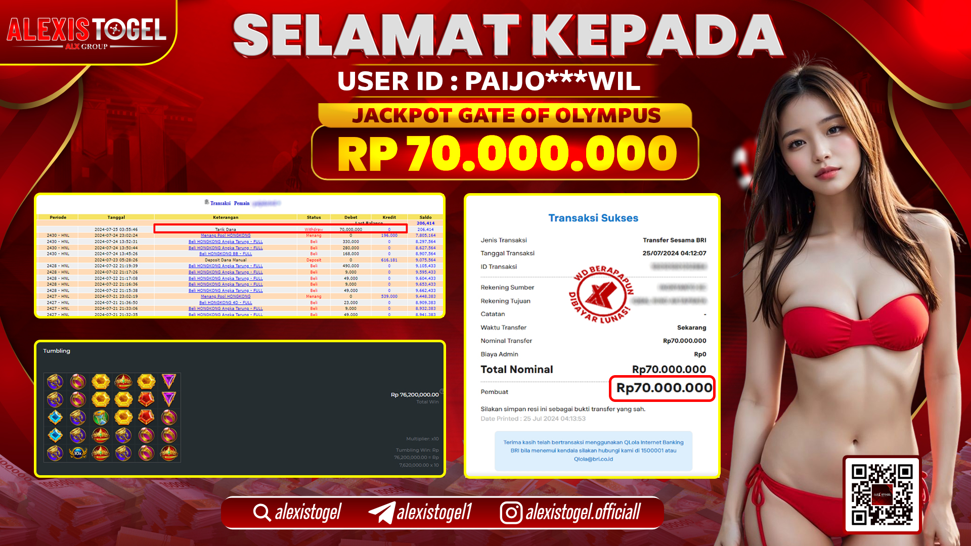 ALEXISTOGEL JACKPOT SLOT GAMES RP. 70.000.000 LUNAS