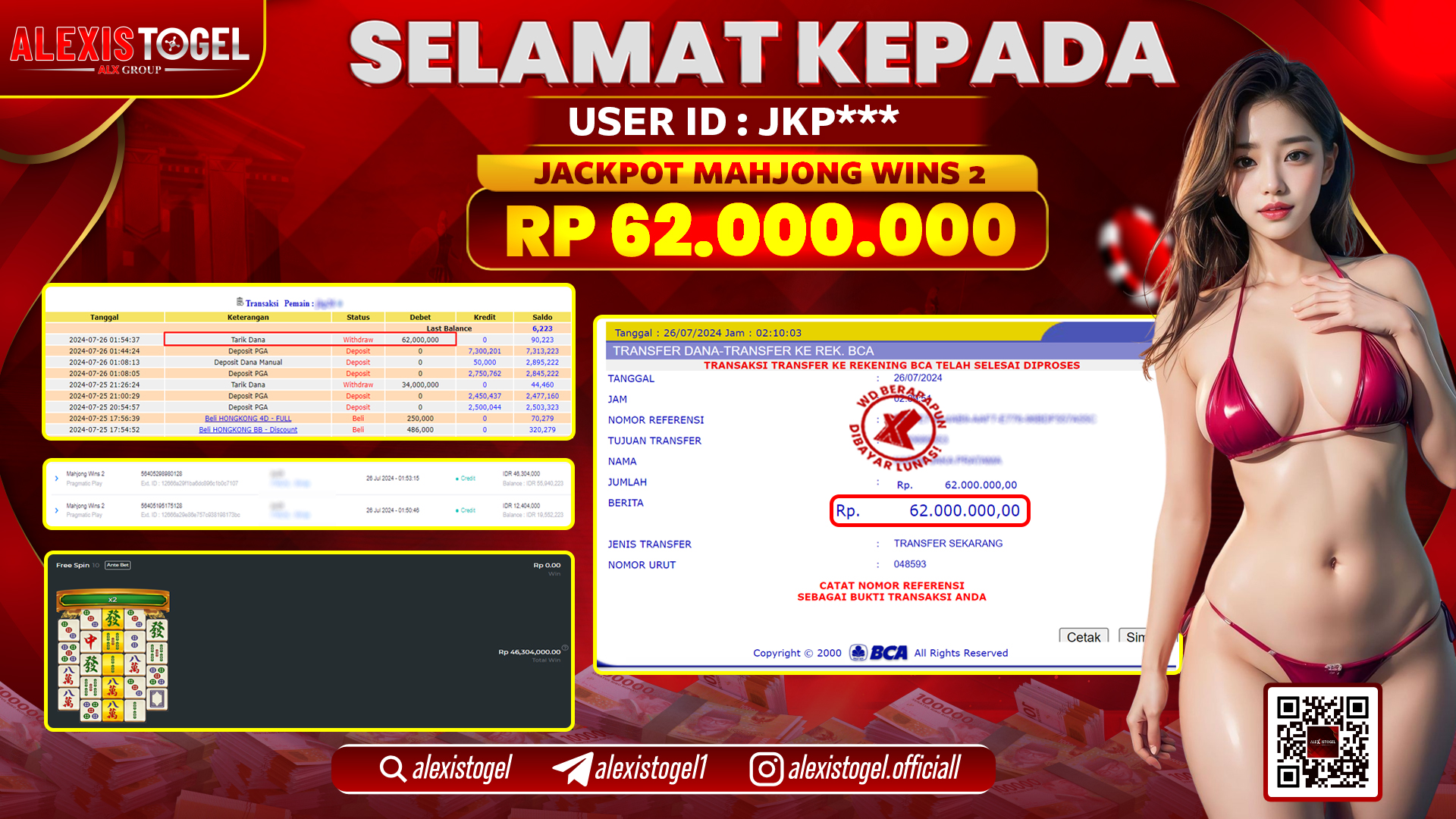 ALEXISTOGEL JACKPOT SLOT GAMES RP. 62.000.000 LUNAS