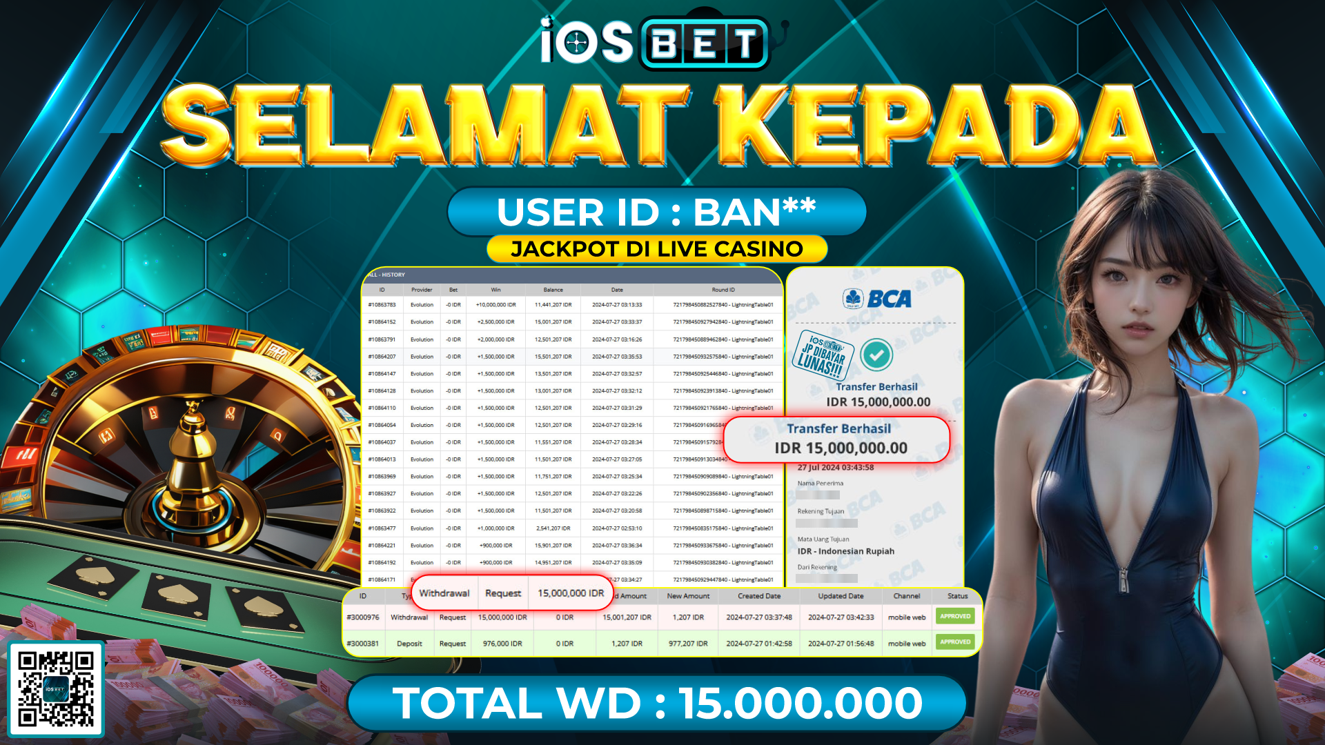Bukti Pembayaran LUNAS LIVE GAME GACOR Rp.15.000.000,-