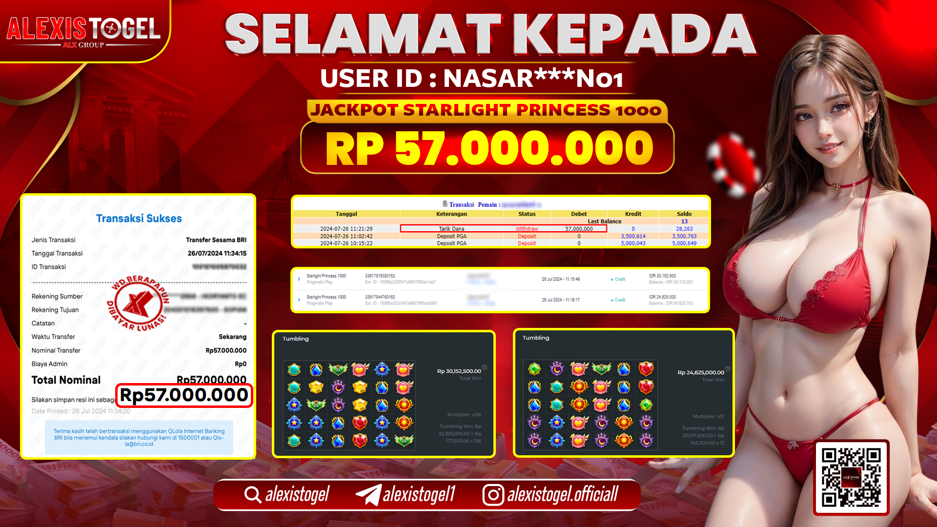 ALEXISTOGEL JACKPOT SLOT GAMES RP. 57.000.000 LUNAS