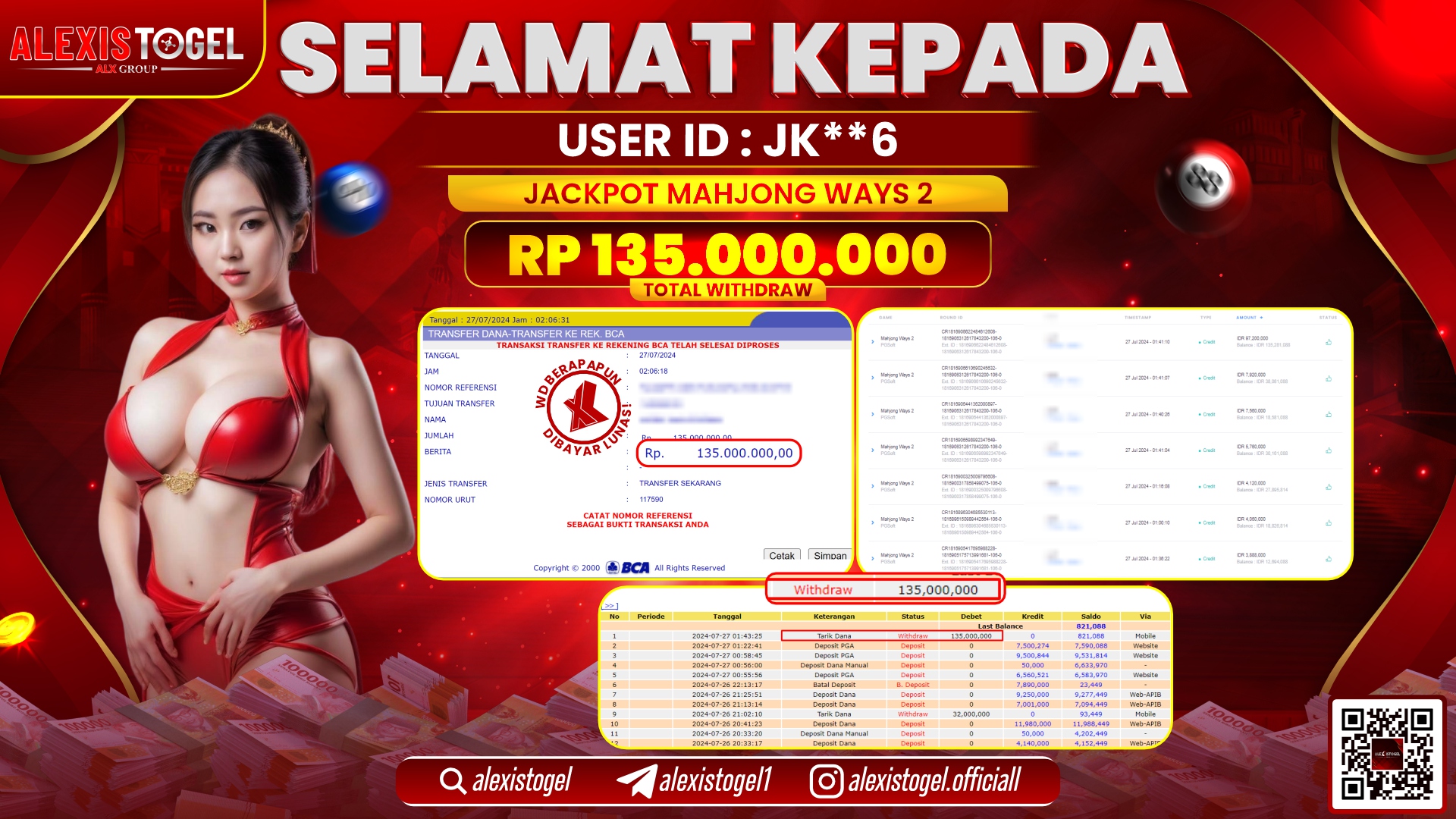 ALEXISTOGEL JACKPOT SLOT GAMES RP. 135.000.000 LUNAS