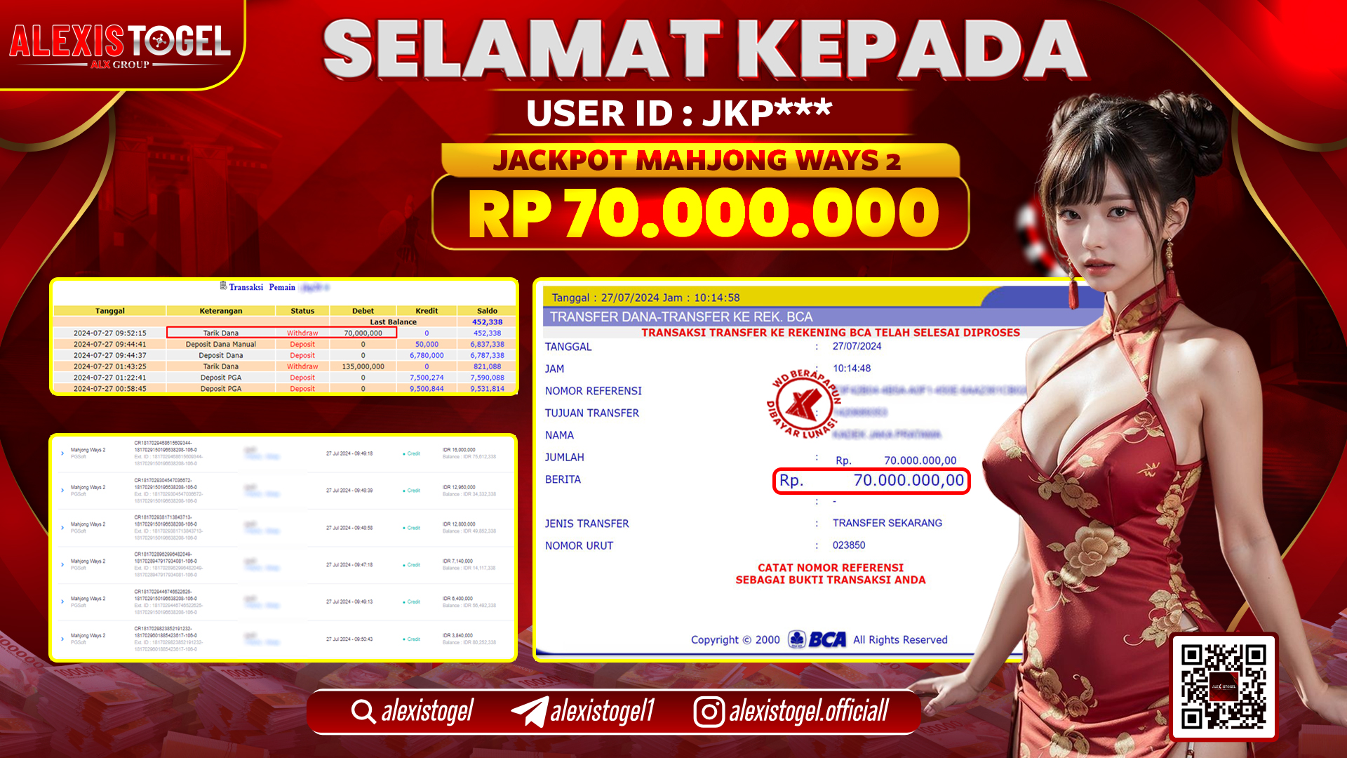 ALEXISTOGEL JACKPOT SLOT GAMES RP. 70.000.000 LUNAS