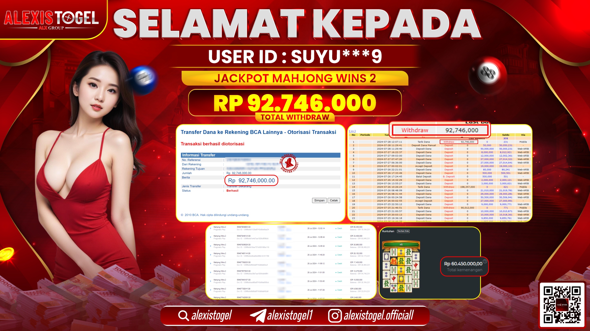 ALEXISTOGEL JACKPOT SLOT GAMES RP. 92.746.000 LUNAS