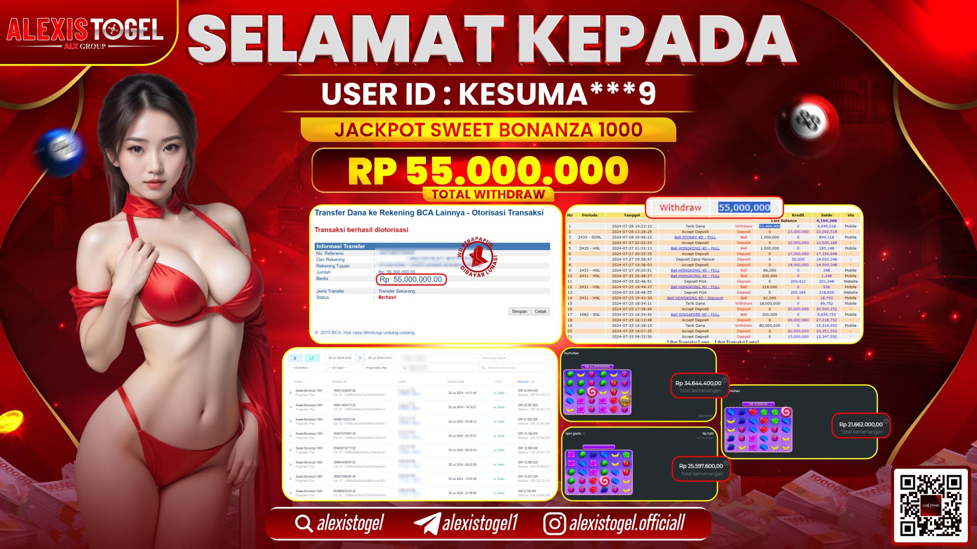ALEXISTOGEL JACKPOT SLOT GAMES RP. 55.000.000 LUNAS