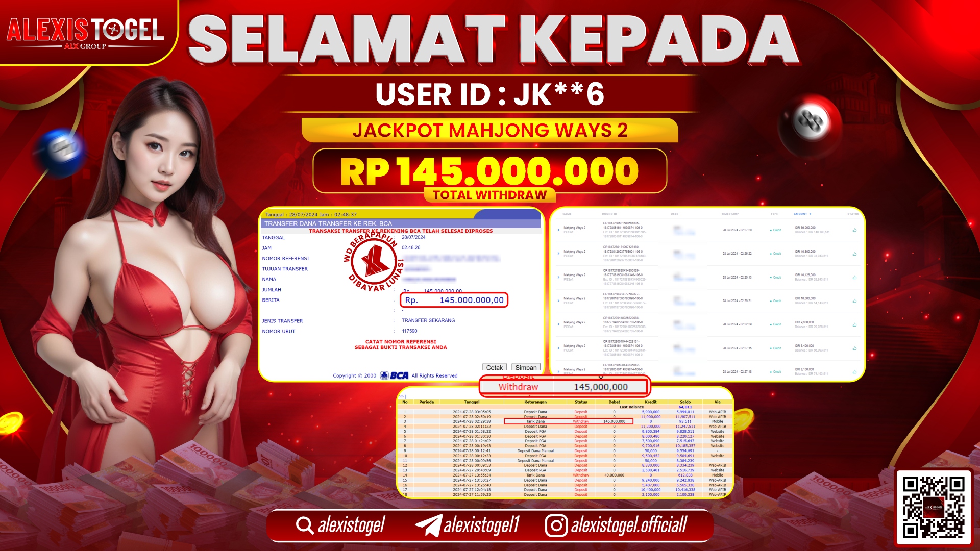 ALEXISTOGEL JACKPOT SLOT GAMES RP. 145.000.000 LUNAS