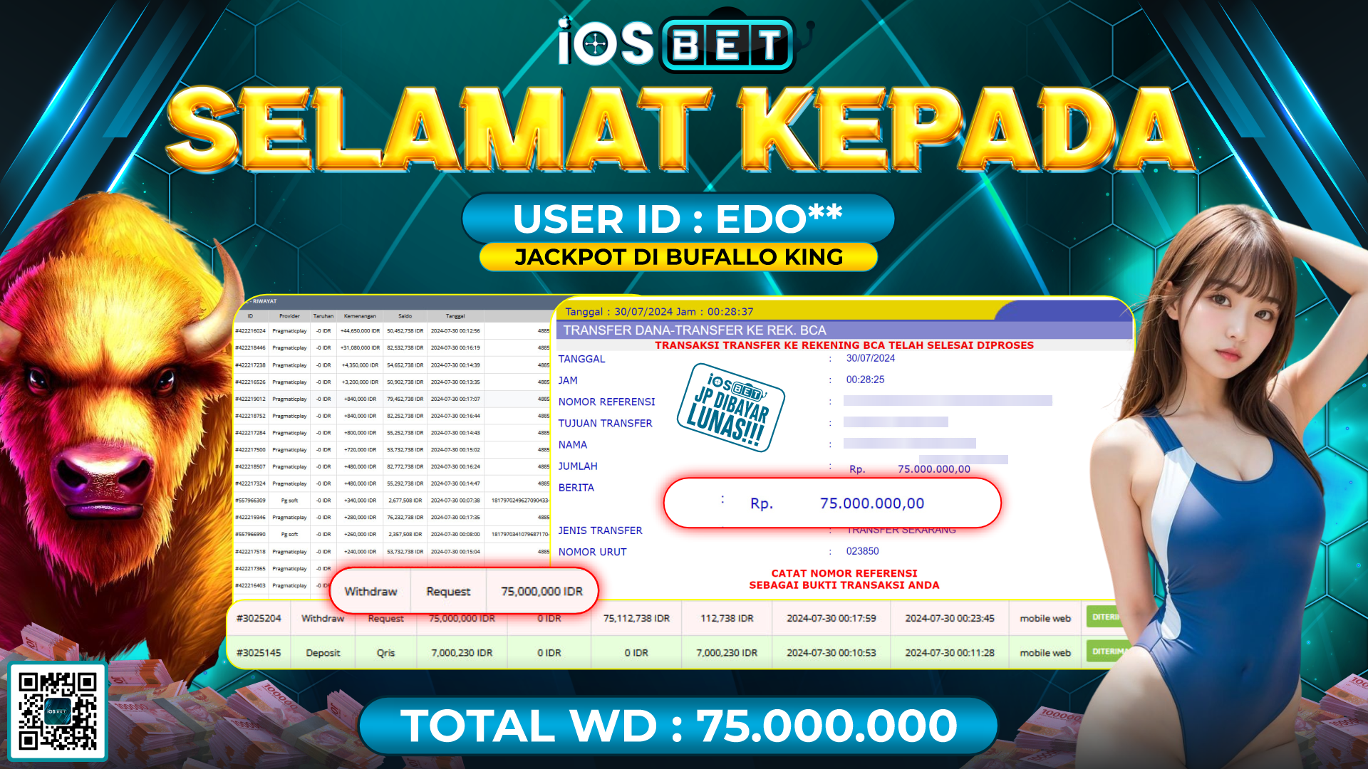Bukti Pembayaran LUNAS SLOT GAME GACOR Rp.75.000.000,-