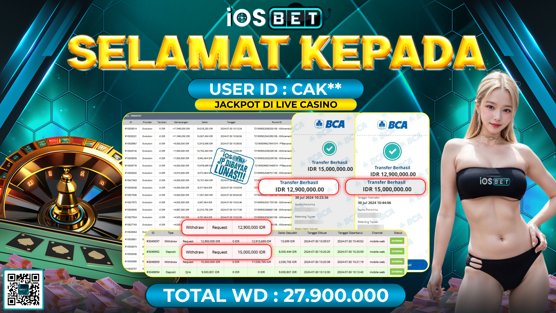 Bukti Pembayaran LUNAS LIVE GAME GACOR Rp.27.900.000,-