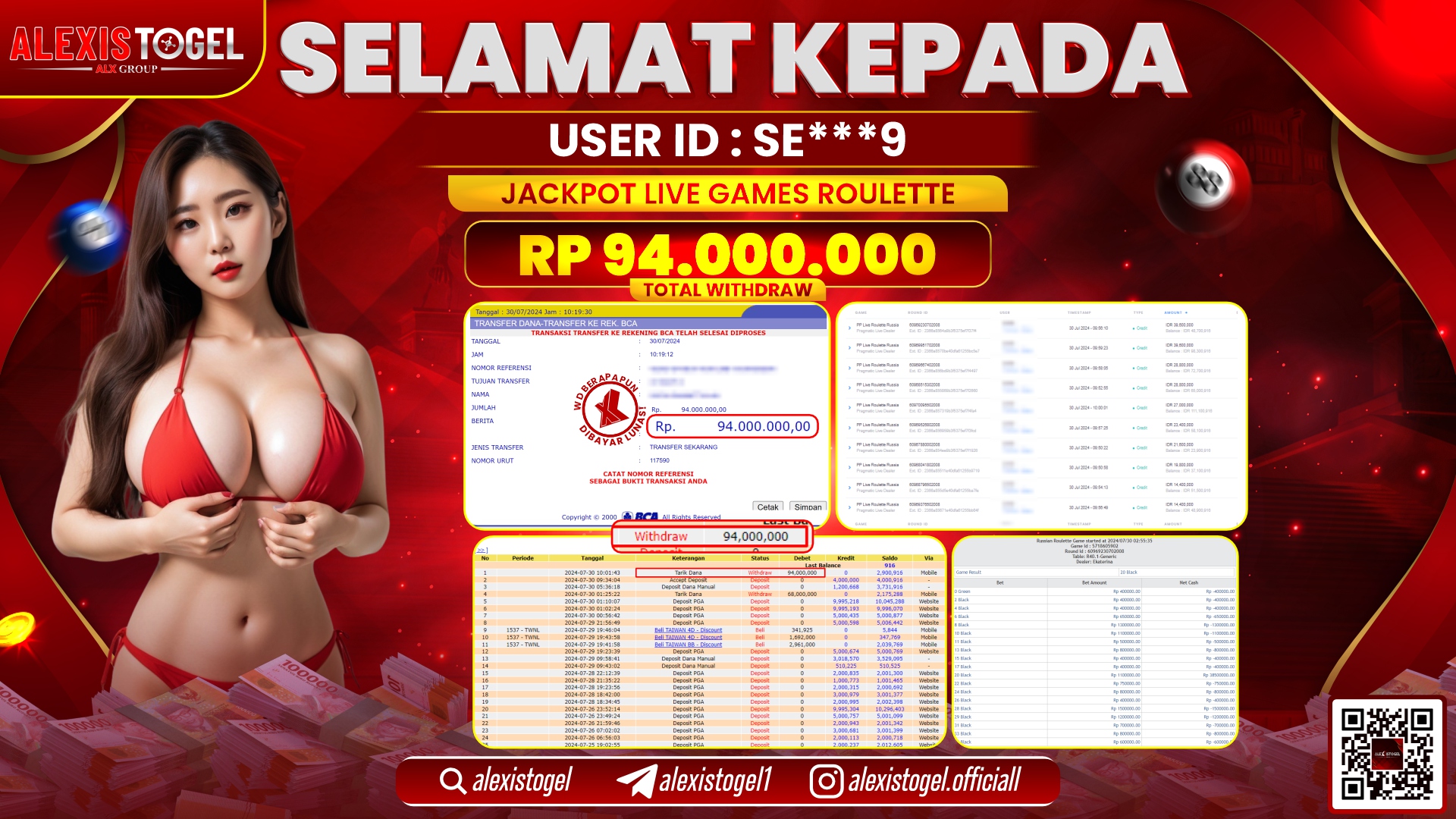 ALEXISTOGEL JACKPOT CASINO RP. 94.000.000 LUNAS