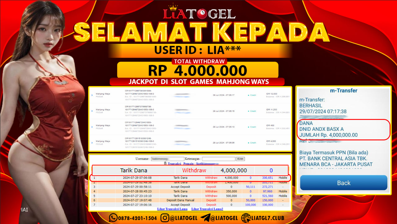 LIATOGEL - JACKPOT SLOT GAMES MAHJONG WAYS RP  4.000.000,- LUNAS