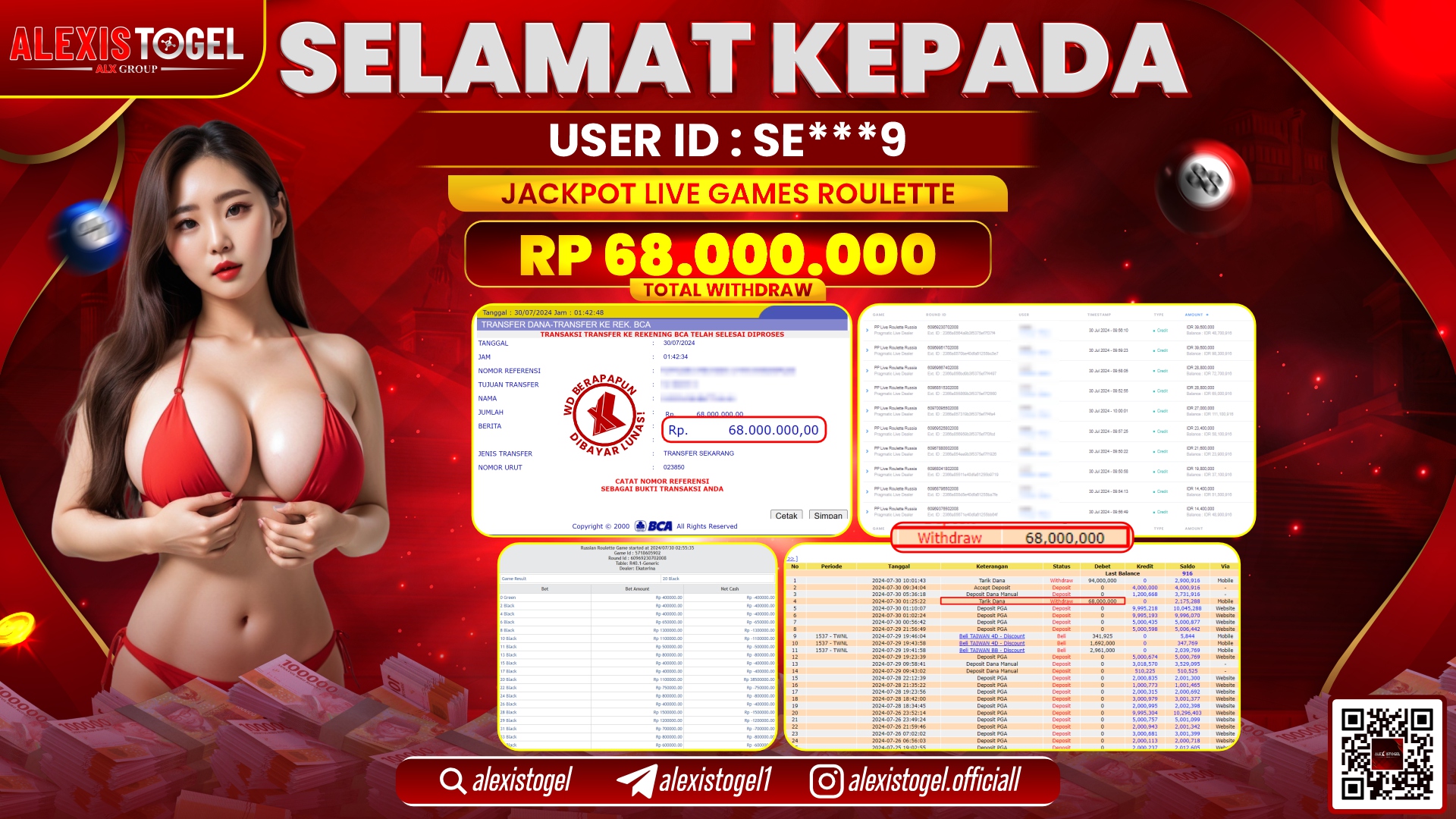 ALEXISTOGEL JACKPOT CASINO RP. 68.000.000 LUNAS
