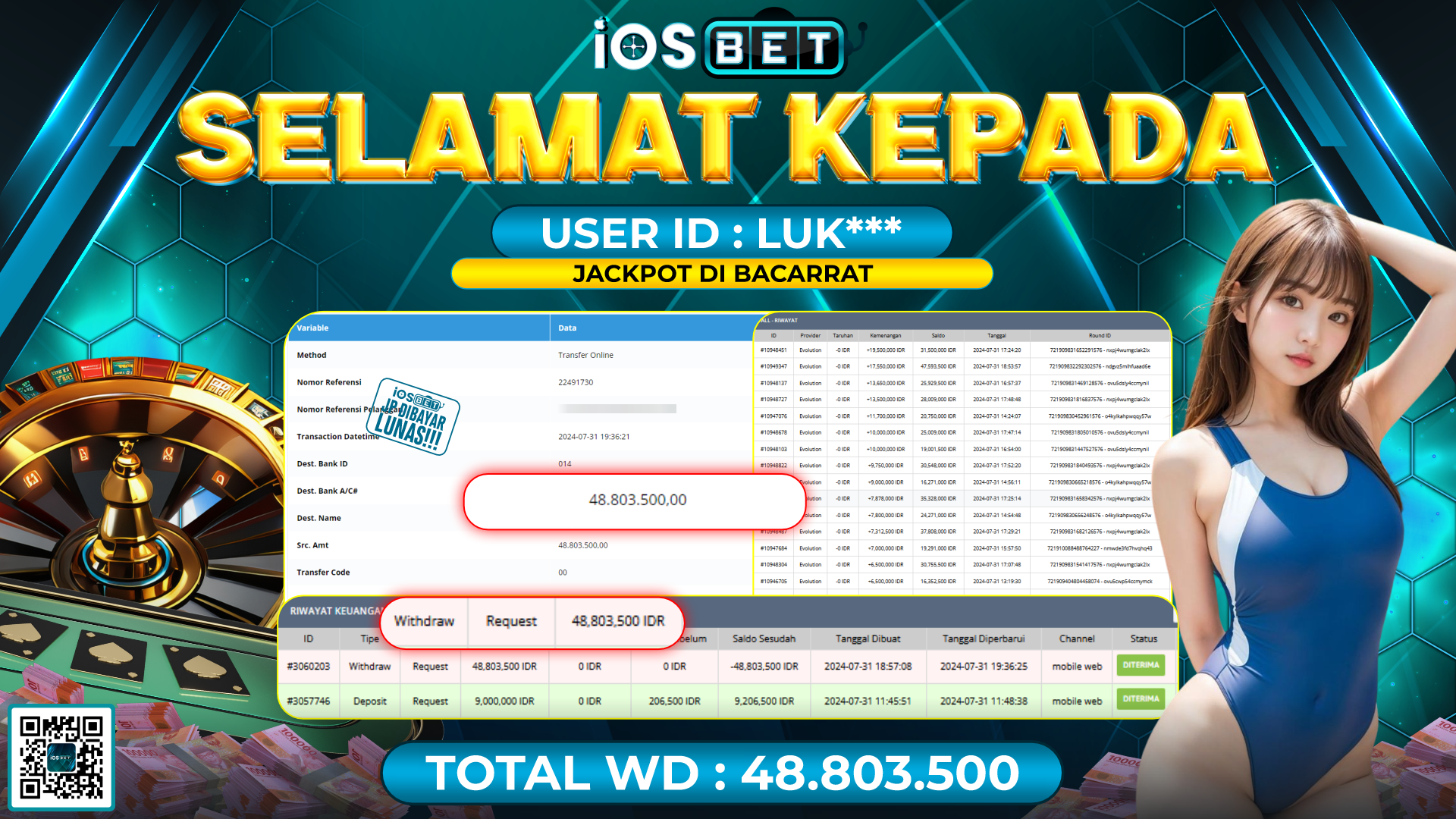 Bukti Pembayaran LUNAS LIVE GAME GACOR Rp.48.803.500,-