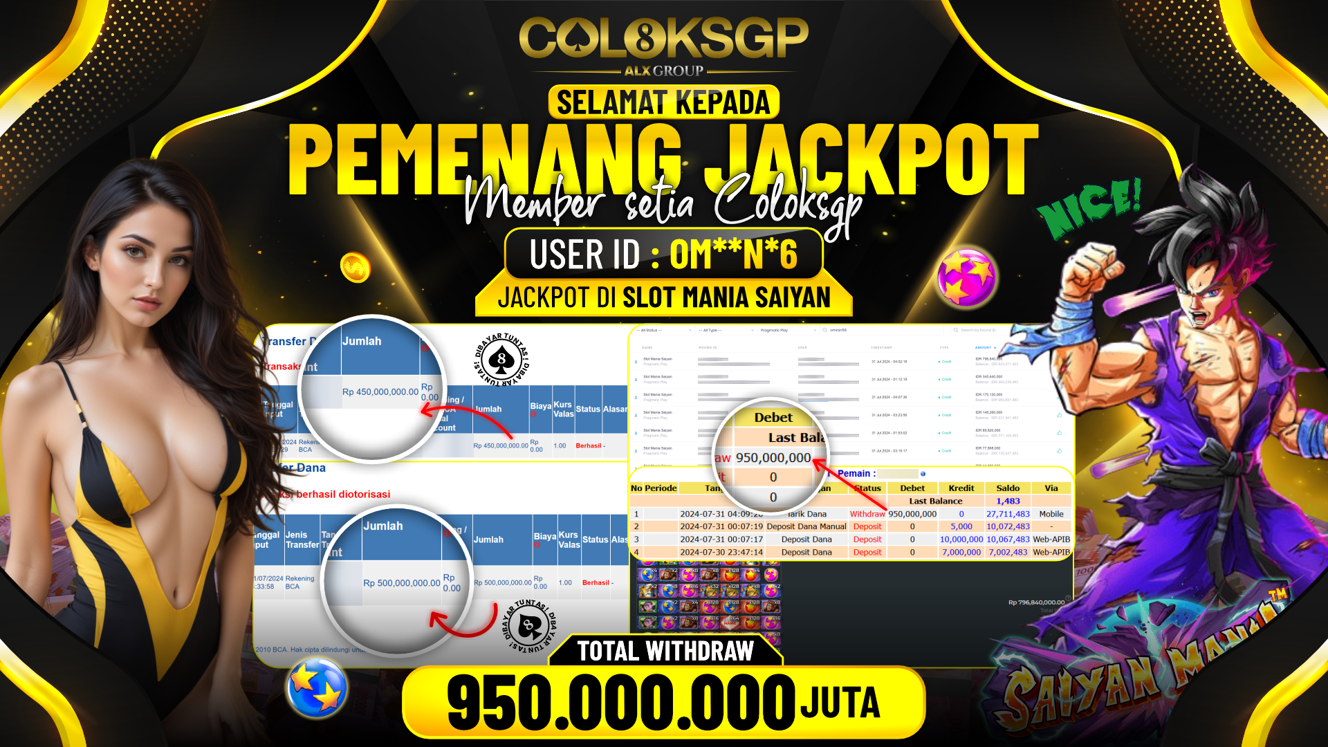 COLOKSGP JACKPOT SLOT GAMES RP 950.000.000 LUNAS